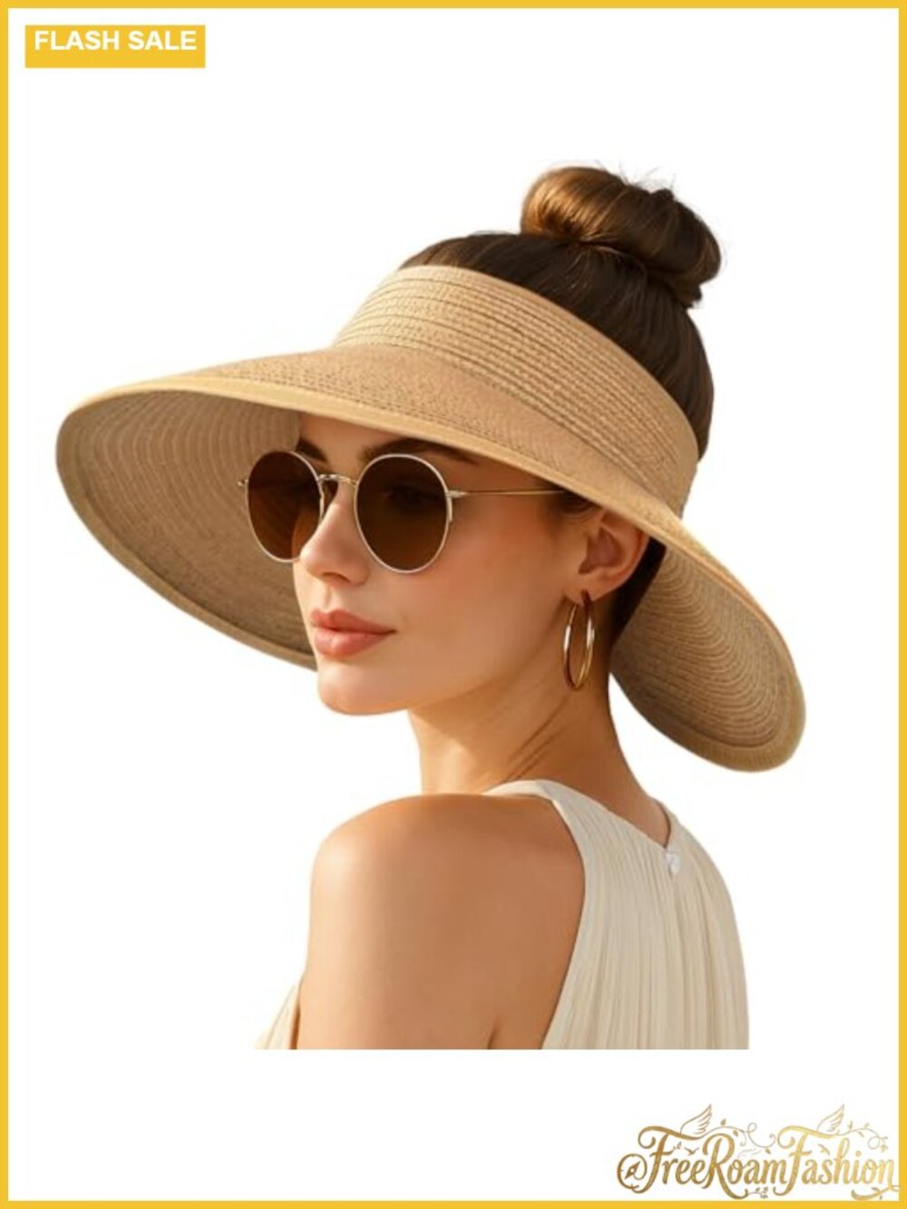 Wide Brim Straw Sun Visor Hat Foldable Ponytail Beach Floppy UV Protection